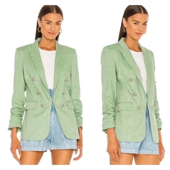 VERONICA BEARD Sage Green Beacon Herringbone Linen Dickey Blazer Size 8 - Picture 2 of 12